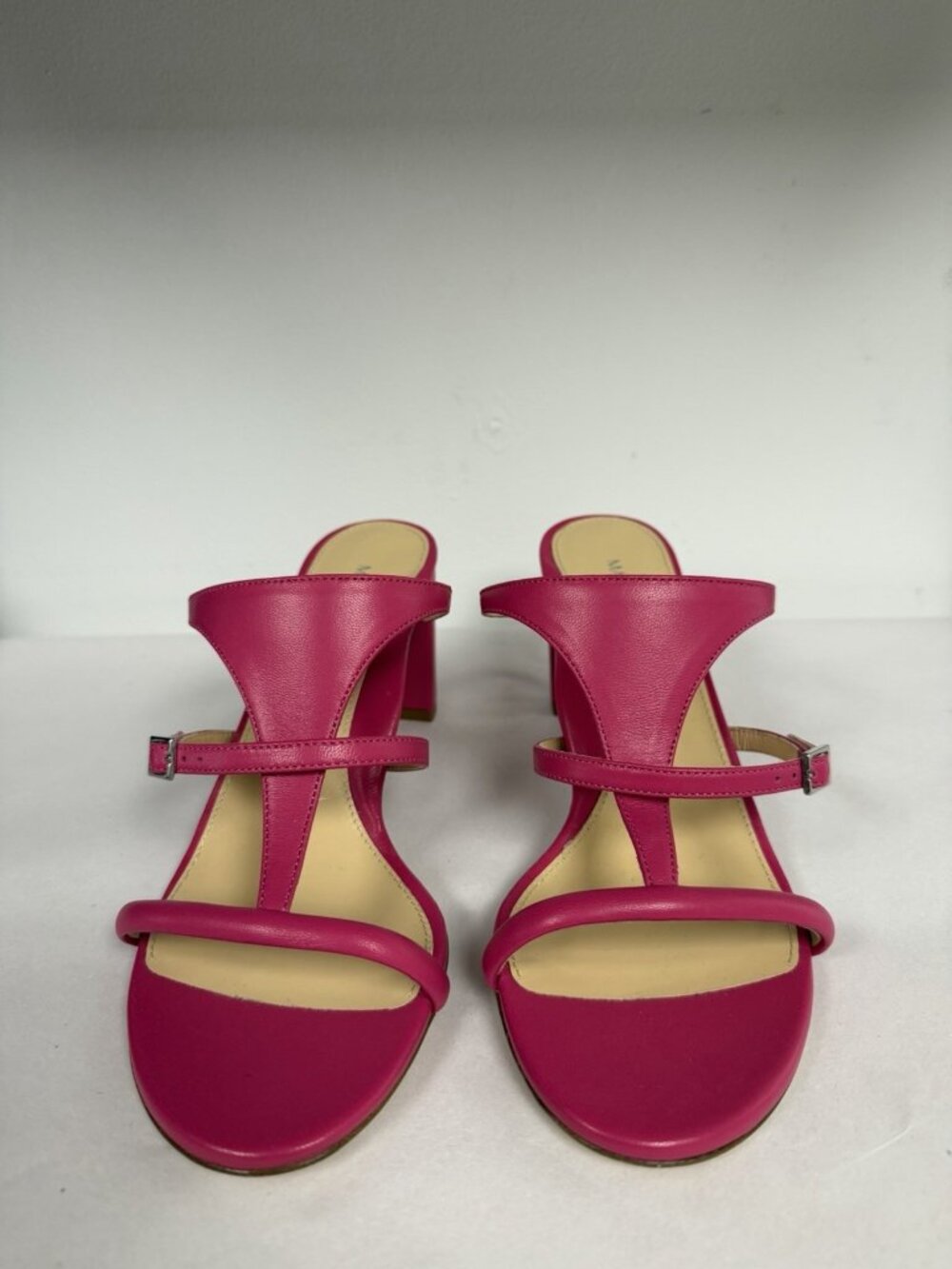 Marion Parke Pink Leather Sandals Heeled Slide Size 37.5 US 7.5 NEW - Picture 8 of 10